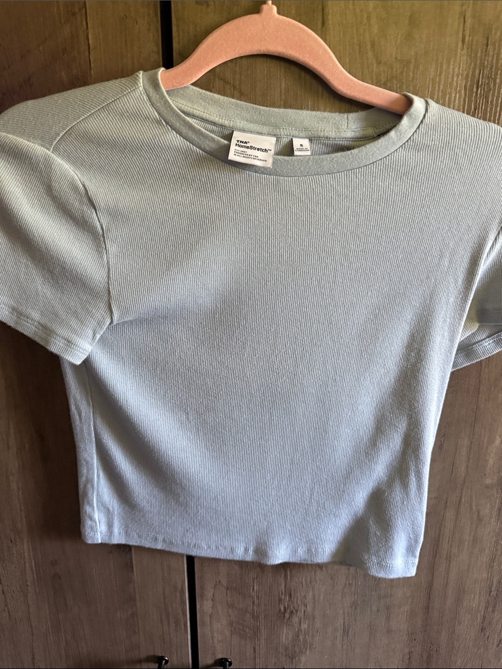 TNA HomeStretch Light Blue Ribbed Crop Tee